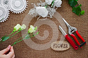 Florist woman making beautiful bouquet. ÃÂ  photo